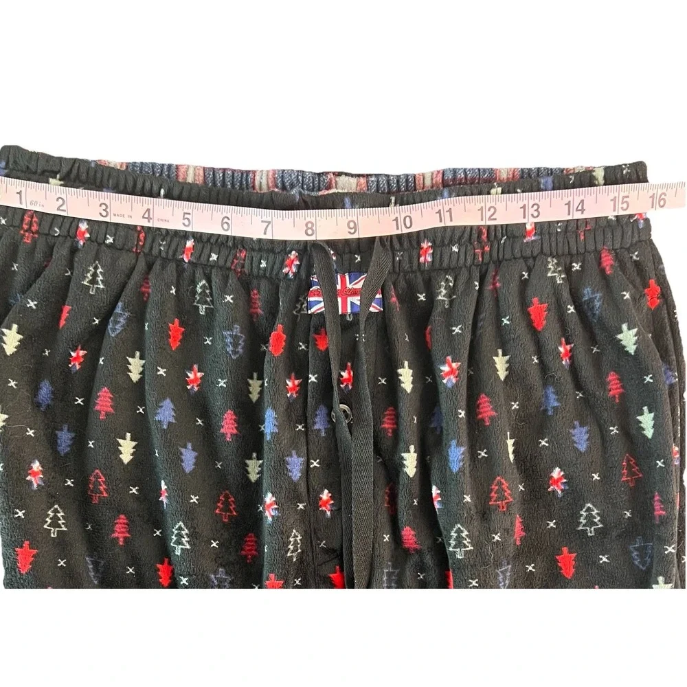 English Laundry Mens XL Pajama Pants Black Fleece Christmas Tree Union Jack Soft